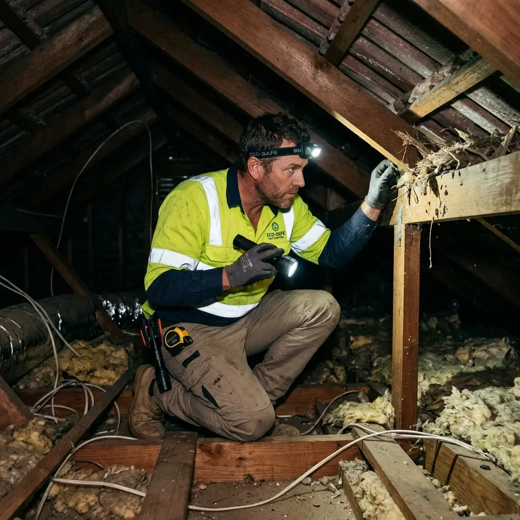 Technician inspecting a Grovedale subfloor void for a deceased cat